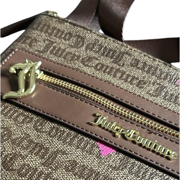 Juicy Couture Basic Love Crossbody  Chestnut Brown With Pink Hearts Purse - Picture 7 of 10